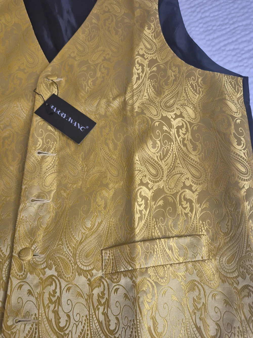 Barry.Wang Gold Paisley Formal Vest M  Regular Size Men's Dress Waistcoat